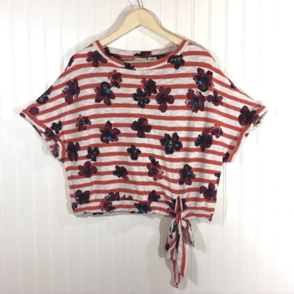 Anthropologie Floral Striped Crop Top, Medium